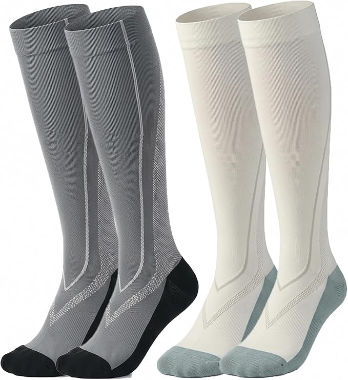 2 Pairs Compression Socks for Women & Men Knee High Nurse Pregnant Cute Medical Running Travel Athletic by Unknown