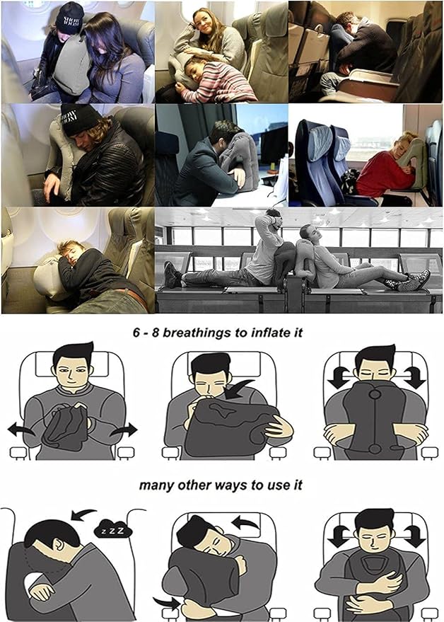 Inflatable Travel Pillows for Airplane, Blow Up Neck Pillow for Sleeping, Airplane Travel Essentials for Long Flight Support Head, Neck and Lumbar, Used for Car/Bus/Train/Office Rest, Adults Kids - Image 9