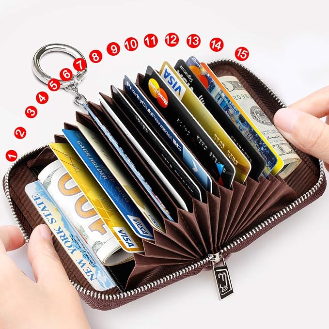 FurArt Zipper Wallet Women RFID Credit Card Holder keychain Wallet | ID Window RFID Blocking Compact Small business 15/16 slots - Image 3