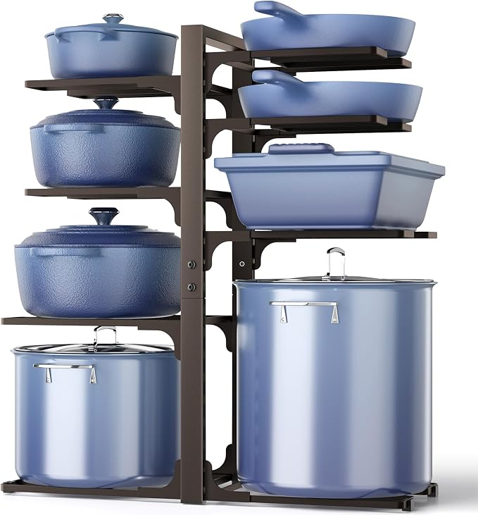 Pots and Pans Organizer Under Cabinet 20.8" 8-Tier Adjustable Bronze | 2 DIY Modes, Tool-Free Assembly, Max 120 Lbs, Fits Large Stockpots, Cast Iron Pans & Heavy Cookware, For Kitchen Cabinets by ORDORA