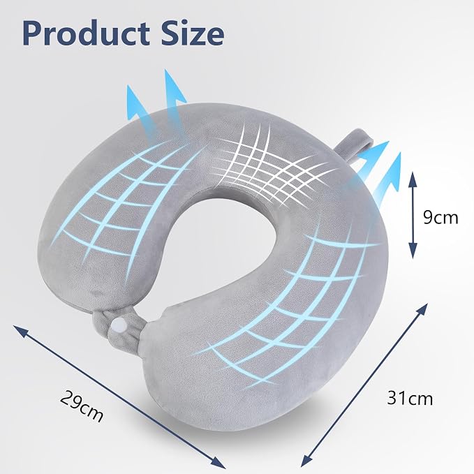 Travel Pillow, Memory Foam Neck Pillow for Traveling, U Shape Airplane Portable Flight Pillow Adult Travel Neck Pillow for Plane Train Car Home Office - Grey - Image 5