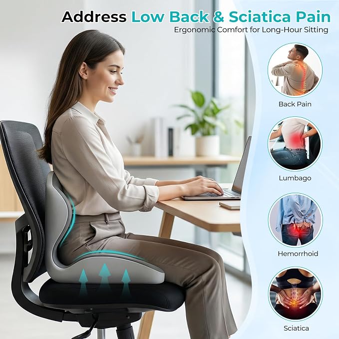 Seat Cushion with Lumbar Support Pillow for Truck Driver, Memory Foam Chair Cushion for Tailbone Pressure Relief & Long Driving, L-Shaped Ergonomic Non-Slip Seat Cushions for Car,Truck,Desk,Chairs - Image 6