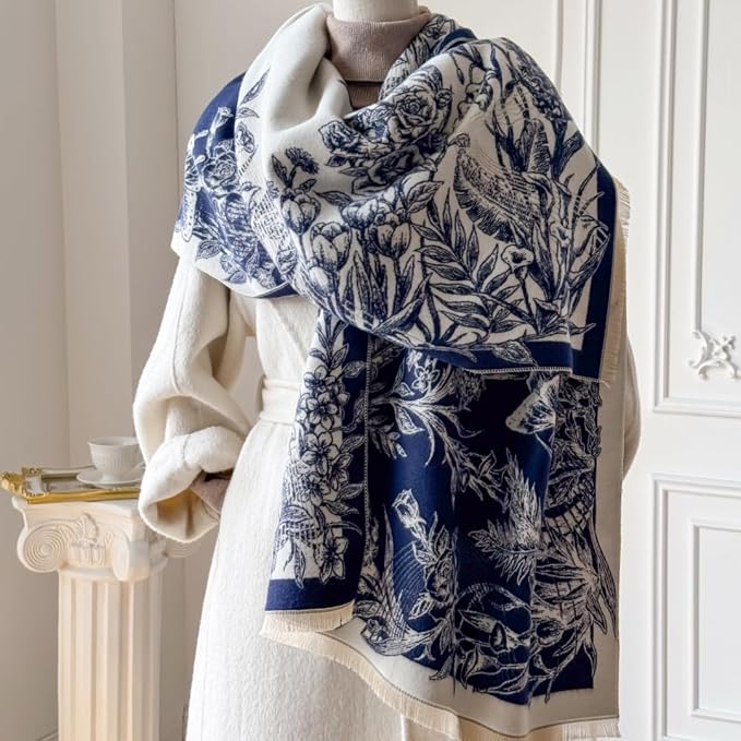WaJuemy Winter Scarf for Women Dressy Evening Pashmina Shawl Wraps Open Front Poncho Blanket Fashion Travel Shawls Cape Wrap - Image 2