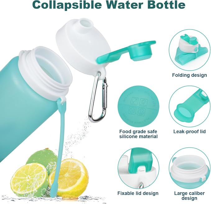 PLTCAT Collapsible Water Bottle, 19oz Foldable Bottle BPA Free Reusable Lightweight Leak-Proof Travel Silicone Water Bottle for Travel, Gym, Hiking, Office, Camping - Image 5