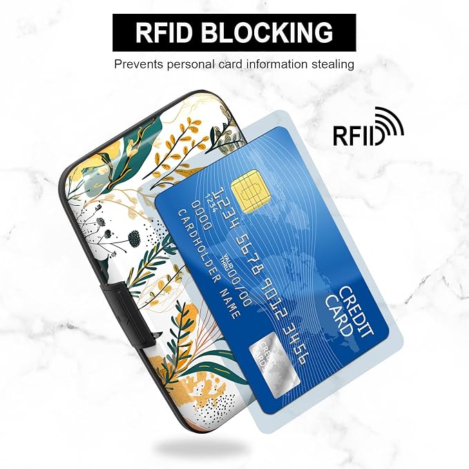 Card Holder Credit Cards Holder for Women RFID wallet women Business Card Holder Wallet Mini Aluminum Card Wallet RFID Blocking Slim Metal Hard Card for Women, Pictorial Motifs - Image 3