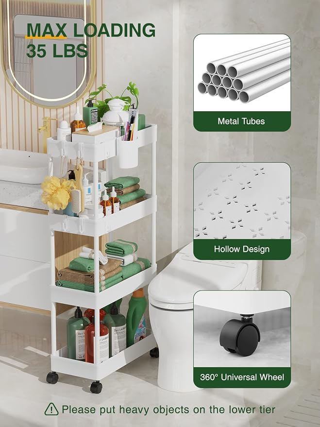 LEHOM Slim Rolling Storage Cart - 4 Tiers Bathroom Organizer Utility Cart | Slide Out Storage Shelves Mobile Shelving Unit for Kitchen, Bedroom, Office, Laundry Room, Small Narrow Spaces (7.1" W+White) - Image 5