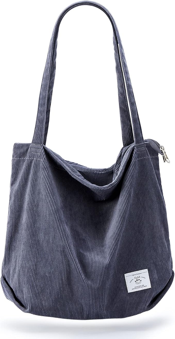 KALIDI Women Corduroy Tote Bag Zipper Casual Tote's Handbag Big Capacity Shoulder Bag with Pockets by KALIDIFANCYFOREST