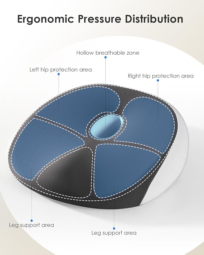 Seat Cushion, Memory Foam Cushion for Office Chair, Ergonomic Office Seat Chair Cushion for Relieving Sciatica, Soft & Breathable Car Seat Cushion - Gray - Image 5