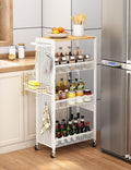 Slim Storage Rolling Cart: 4-Tier Narrow Metal & Wood Utility Cart with Wheels for Kitchen/Laundry/Bathroom(White) by Stayorganized