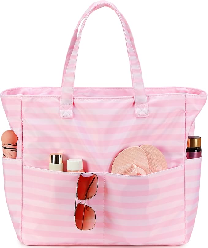LEDAOU Large Beach Bag for Women, Waterproof Sandproof Tote Bag with Zipper | 36L Pool and Swim bag with Zipper, Wet/Dry pocket and 7 Pockets for Beach Days, Cruises, Vacations and Family travel by LEDAOU