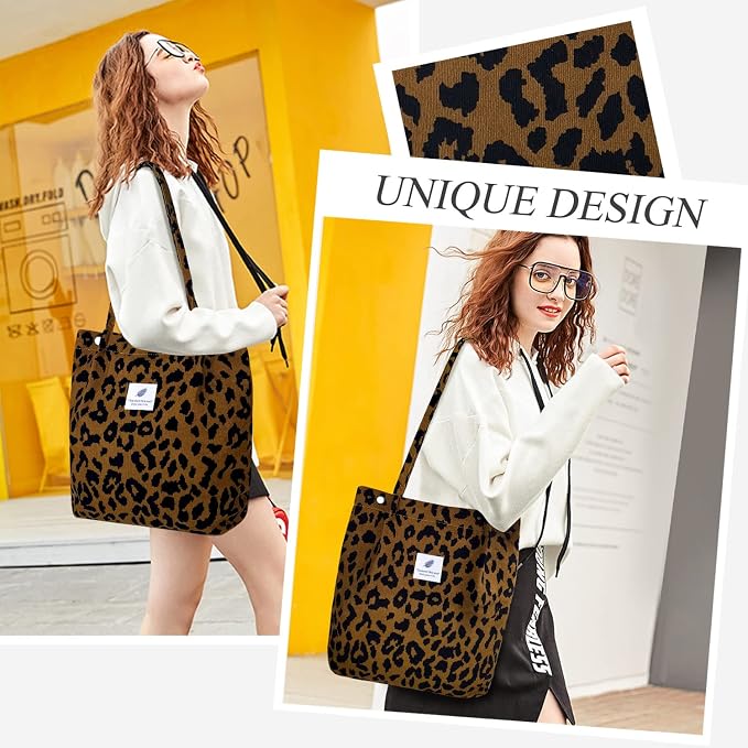 LHMTQVK Corduroy Tote Bags for Women, Large Capacity Tote Purse Reusable Grocery Shoulder Bag with Inner Pockets - Image 7