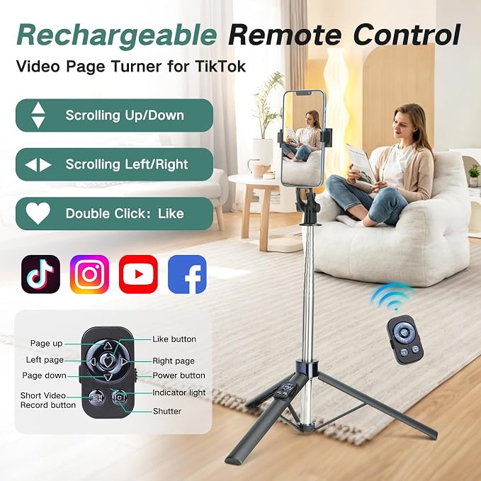 70 Inch Selfie Stick Tripod for iPhone with Remote,Extendable Selfie Stick for iPhone,Portable Travel Phone Tripod for Video Recording Live Streaming - Image 4
