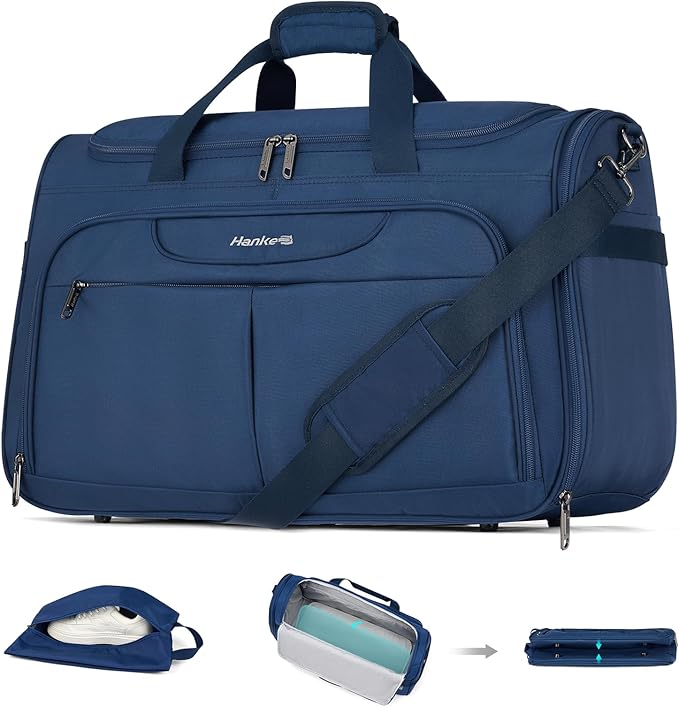 Hanke Carry On luggage Bags for Travel, Large Foldable Duffle Bag for Travel, Softside Lightweight Travel Bag Carry On Bags for Airplanes Women, Travel Tote Bags for Women Men.（Blue） by Hanke