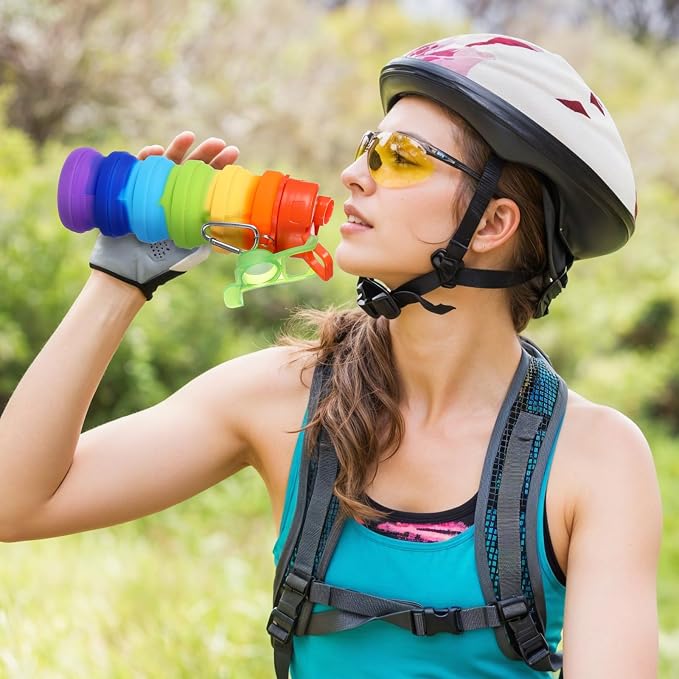 5 Pack Collapsible Water Bottles 17 oz Silicone Portable Lightweight Foldable Water Bottle with Carabiner Leakproof Reusable for Travel Camping Hiking Cycling Sport Outdoor(Rainbow) - Image 5
