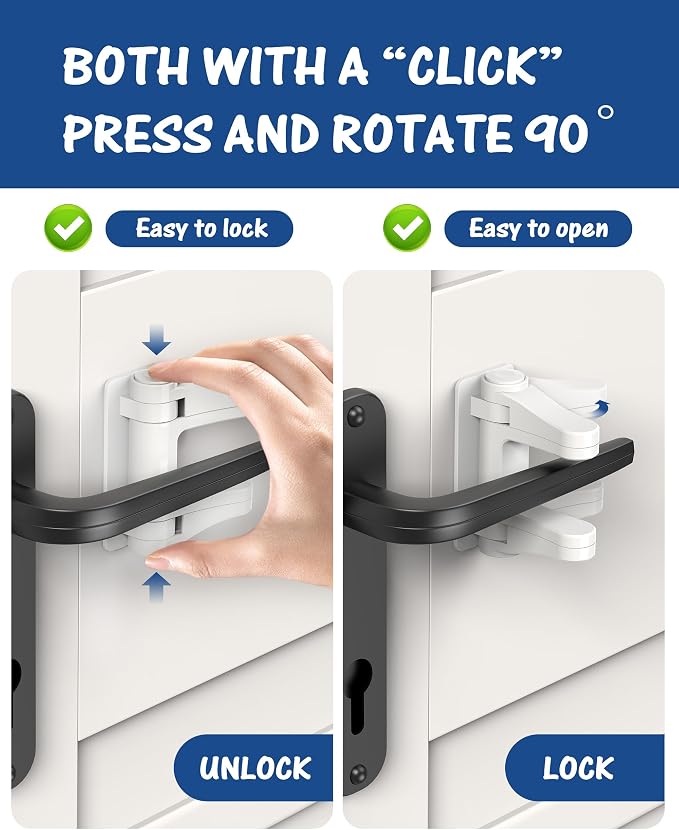 Yunkey Child Proof Door Lever Lock (2-Pack) - Dual-Button Design Helps Prevent Toddlers & Pets from Opening Doors, Fits Standard Lever Handles, 3M Adhesive, No Drill, Removes Cleanly - Image 4