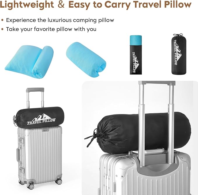 Small Shredded Memory Foam Pillow, Camping Pillow Travel Pillow - Compressible Medium Firm, Breathable Cover, Ideal Backpacking Hiking, Airplane and Car (Sky Blue, M) - Image 6