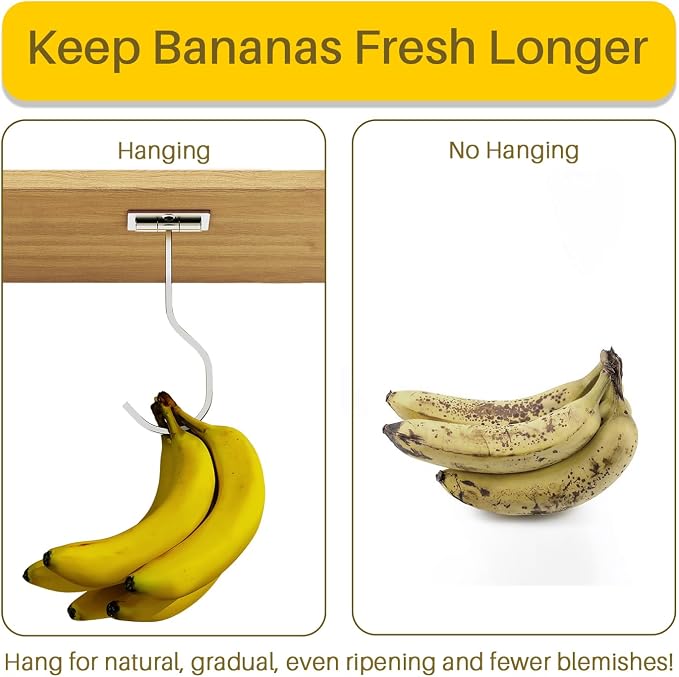 2-Pack Self Adhesive Banana Hook, Metal Banana Hanger Hook,Under Cabinet Hook For Bananas Or Kitchen Items, Foldable Banana Hook, Folds Up With Magnets When Not In Use, Keep Bananas Fresh, Silver | Foldable Banana Hanger, Metal Banana Holder, Hold 20 B... - Image 6