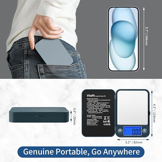 Vitafit 500g Digital Pocket Scale,High Accuracy Assured by Scale Professional Factory Since 2001, Gram Scale 0.01g for Multifunction: Lab,Food, Kitchen,Coffee,Jewelry; Blue - Image 4