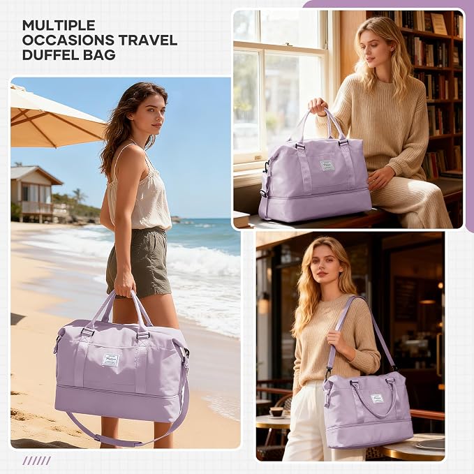 Travel Duffel Bag, Sports Tote Gym Bag, Shoulder Weekender Overnight Bag for Women - Image 3
