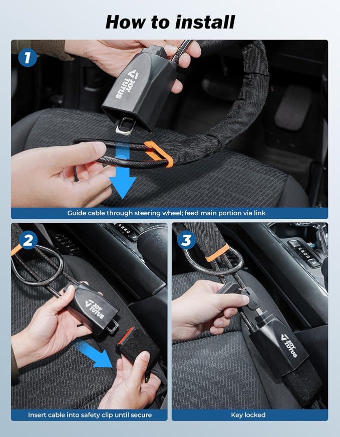 JOYTUTUS Steering Wheel Lock, Car Seat Belt Lock with 3 Keys,Double Car Anti Theft Device,Fits Most Vehicles, Trucks, SUVs, and Vans (Car Anti Theft Device) - Image 6