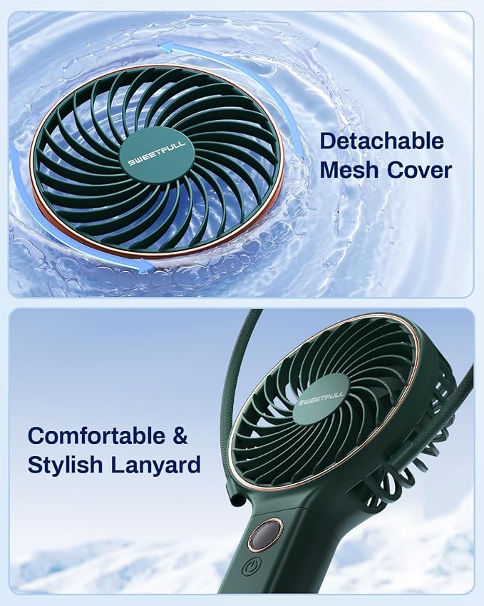 SWEETFULL Handheld Portable Fan, 5000mAh Rechargeable Battery, 6 Speed Wind, LED Digital Display, Foldable Electric Personal Mini Travel Fan with Backup Power, Summer Essentials Gifts for Women Girl - Image 8