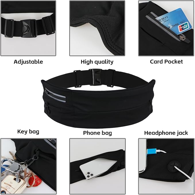 Running Pouch Belt Runner Waist Pack for Women and Men - Runners Hiking Climbing Fanny Pack - Adjustable Running Pouch (3 Pockets) Running Belt With Headbands - Image 3