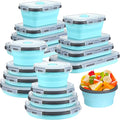 Yaomiao 16 Pack Collapsible Food Storage Container with Lid,Gray, Blue | Silicone Bowls with Air Vent, Foldable Rectangle Round Bowl ,For Rv Camping Meal Prep Organizing, Microwave Freezer Safe by Yaomiao
