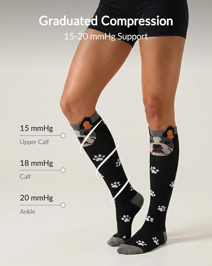 Jeasona Bamboo Viscose Compression Socks for Women 15-20 mmHg 3 Pack Cute Socks for Travel Nurses Pregnancy Daily Wear - Image 5