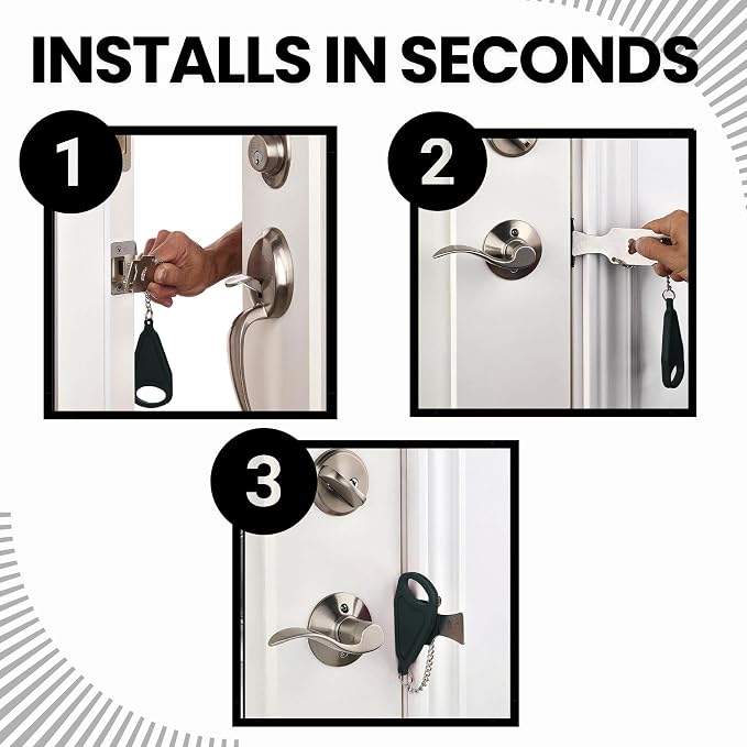 Portable Door Lock + Door Stop Alarm Set – Travel Safety Kit for Hotel Rooms, Home, Dorms & Apartments – (Black, Lock + Alarm) - Image 2