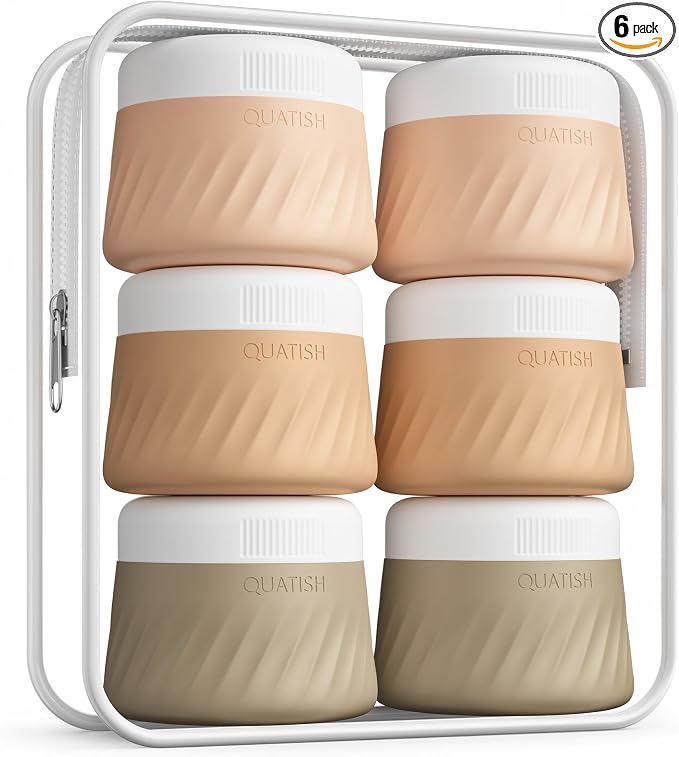 Quatish 6 Pack Travel Size Containers for Toiletries, 2oz, Apricot | Leakproof, TSA Approved Silicone Jars, Easy to Clean, Portable Travel Essentials for Lotion Cosmetics Medicines and Jewelry by Quatish