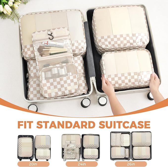 BAGAIL 9 Set Packing Cubes with Packing List Luggage Packing Organizers for Travel Accessories (Khaki checkered) - Image 8