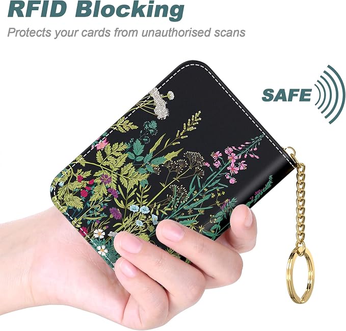 Credit Card Holder, Small RFID Card Wallet for Women, Slim Leather Wallet | Leather Card Holder Wallet, Credit Card Wallet Organizer, Business Card Case with Zipper & Keychain, 12-Slot Compartment - Image 4