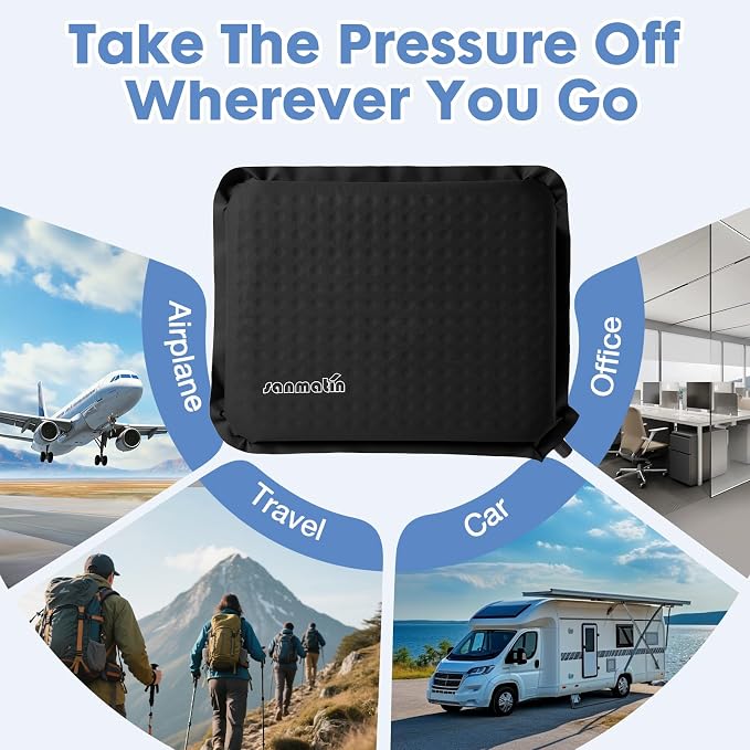 Airplane Travel Seat Cushion, 2, Black | Inflatable seat cushion for stadium, camping,outdoors.Sondur travel cushion for airplane - Image 10