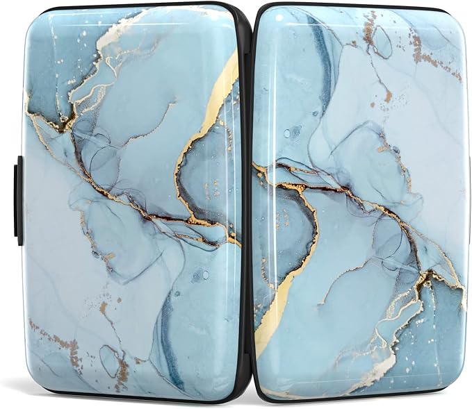 Credit Card Holder, Mini Aluminum Card Wallet RFID Blocking Slim Metal Hard Card Case for Women Men, Blue Marble - Image 5