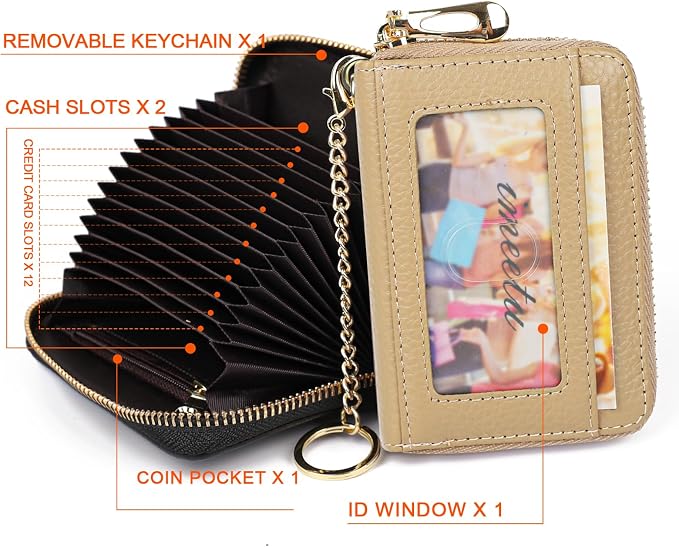 imeetu RFID Credit Card Holder, Small Card Wallet Women, Leather Card Case | Genuine Leather Women's Card & id Cases, Change Coin Purse with Zipper Keychain id Window, 20 Colors & 3 Styles, Daily, Gifts - Image 3