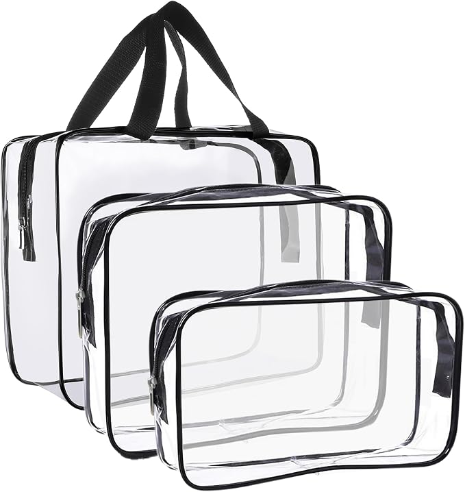 Clear Toiletry Bag Quart Size Bag Travel Makeup Cosmetic Bag PVC Toiletries Cosmetic Pouch for Women Men 3PCS (L+M+S) by Cosywell