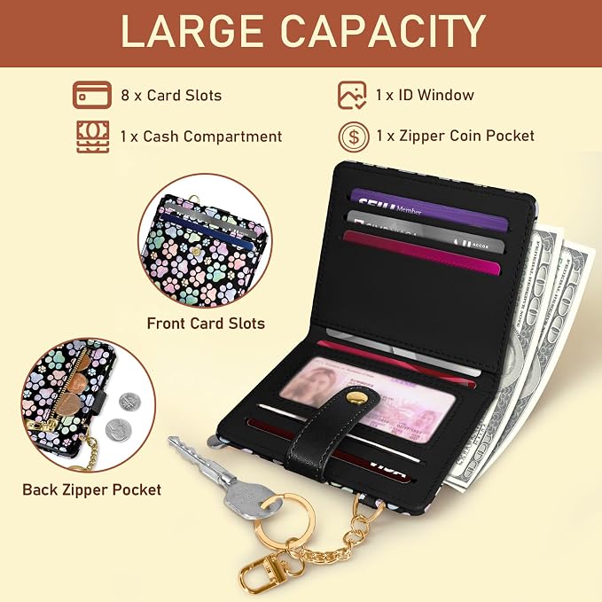 Jogjam Dog Paw Rfid Women Wallet, Small Slim Thin Credit Card Holder | PU Leather Bifold Cash Zipper Coin Pocket ID Window, for Female Ladies Teen Girls Girly Gifts - Image 4