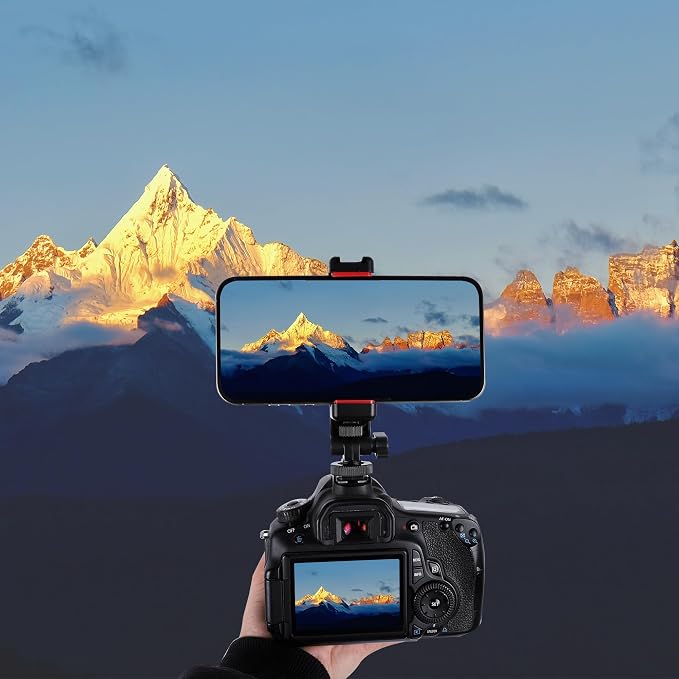 Phone Tripod Mount Adapter, with Cold Shoe&1/4" Hole for Tripod/Selfie Stick/Camera Stand, 360° Rotates Adjustable Phone Clip Clamp Holder for iPhone/Samsung/All - Image 6