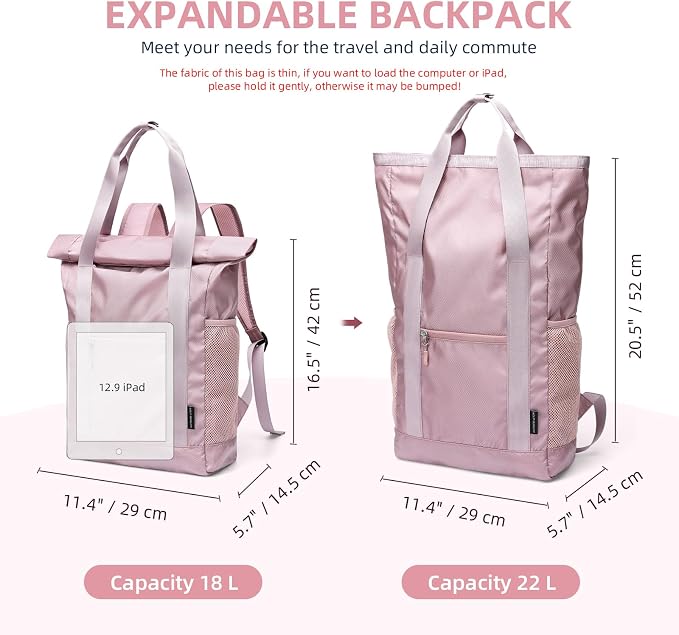 Foldable Convertible Tote Backpack Lightweight Versatile Nylon Daypack for Women Work Leisure Travel,Berry Pink - Image 2