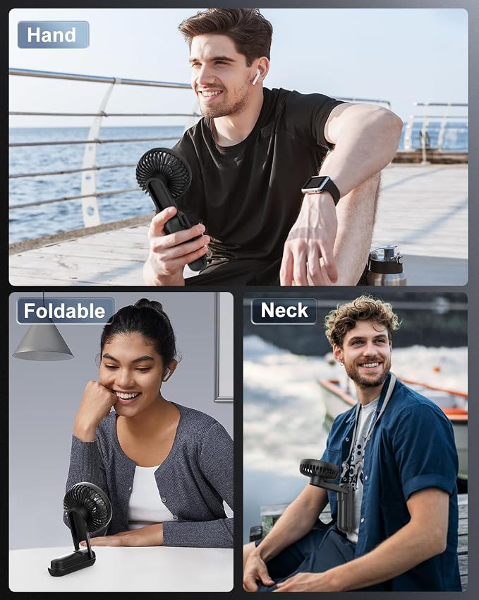 EasyAcc Portable Rechargeable Cooling Fan with 5000 Capacity, Foldable Desk Fan, Up to 32H Runtime, 180° Foldable with Lanyard, World Cup and Travel Essential, Black - Image 6