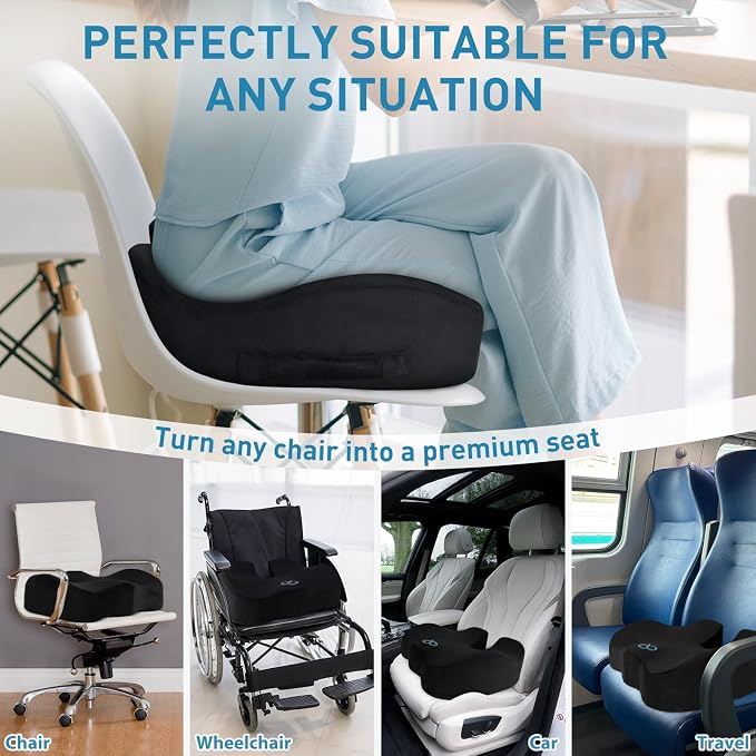 BlissTrends Extra Thick Seat Cushion for Office Chair & Car Seat, Black | Tailbone & Sciatica Relief, Ergonomic Support, High-Density Memory Foam, Comfort for Extended Sitting - Image 4