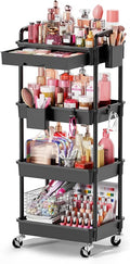 Goovilla Rolling Makeup Organizer Cart with Removable Drawer, 4 Tier Black | Stable Floor Skincare Storage Cart for Vanity, Cosmetic Display, Nail Polish, Perfume, Hair Stuff, Beauty, Bathroom(Plastic) by Goovilla