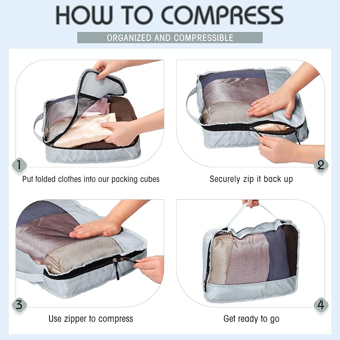 5 Pcs Packing Cubes for Suitcase Large Travel Cubes Carry on Luggage Organizer Bags for Clothes Accessories(M,Gray) - Image 4