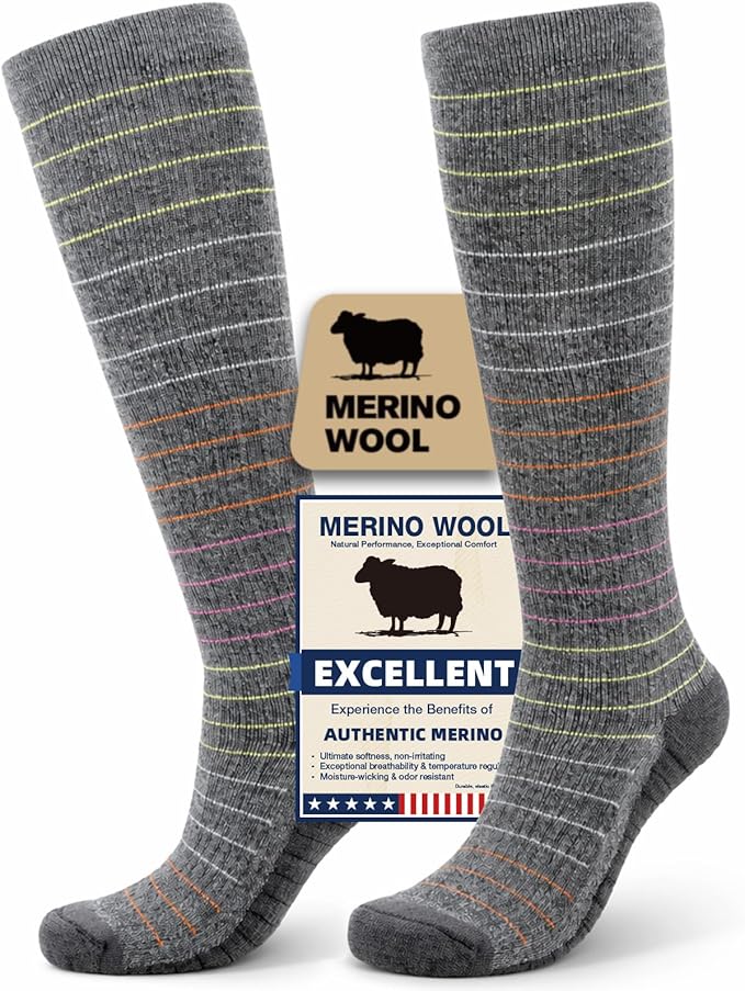 Merino Wool Compression Socks for Women & Men, 20-30 mmHg Knee High Dryarn Socks for Flying, Travel by Unknown