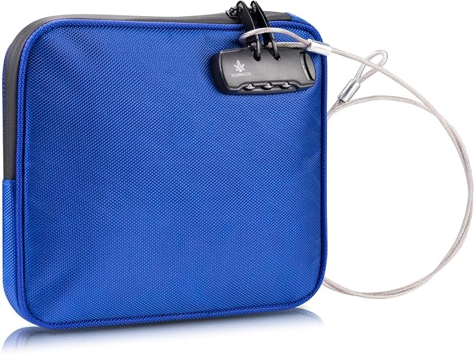 KOSMCCO Beach Locking Bag, Portable Safe, Blue, 9x7.5 Inch | Anti-Theft Design, Security Cable Included, Holds Phone Wallet and Keys, Ideal for Beach Pool Cruise and Travel by KosmccoCo