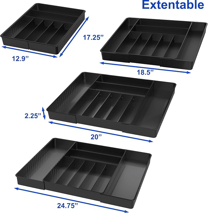 Simple Houseware Expandable Kitchen Drawer Flatware Organizer, Black | Expandable Kitchen Drawer Flatware Organizer, Black – Adjustable Cutlery Tray with 9 Compartments for Utensils and Silverware - Image 2