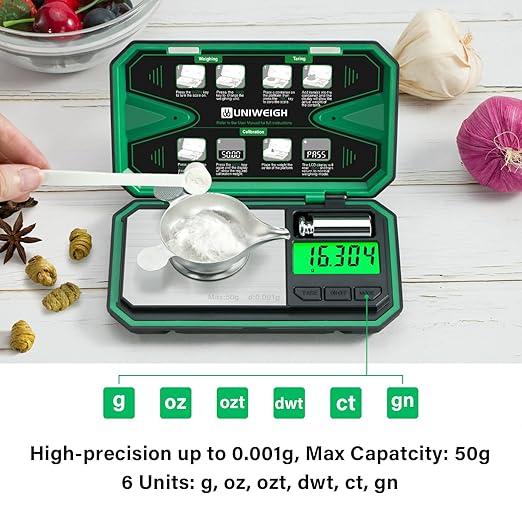 Milligram Scale Precision 0.001g/50g mg Scale for Weighing Powders | Digital Jewelry Scale for Gold,Coins,Gem,Reloading,Pocket Micro Gram Scale with 6 Units,Tare,Cal Weight,Battery Powered - Image 2