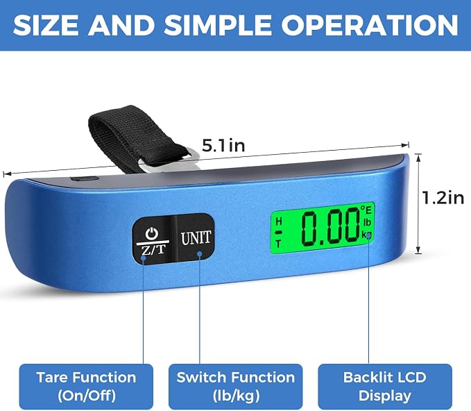 BAGAIL Digital Luggage Scale, 110lbs Hanging Baggage Scale with Backlit LCD Display, Portable Suitcase Weighing Scale, Travel Luggage Weight Scale with Hook, Strong Straps for Travelers - Image 2