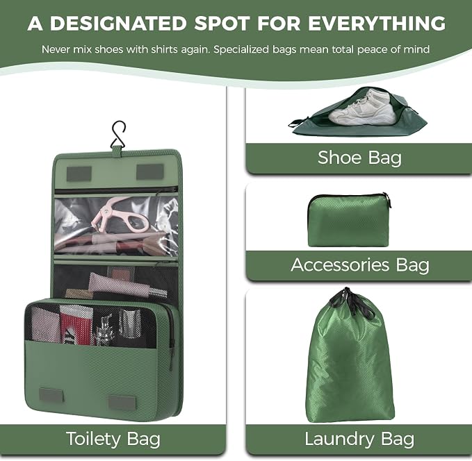 8-Piece Compression Packing Cubes for Travel, Organize Travel Essentials | Trendy Luggage Organizer Set for Young Travelers, Space-save for Carry-On, Suitcase, Vacation & Weekend Trips - Avocado Green - Image 8