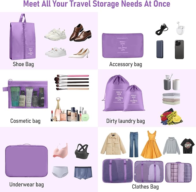 Packing Cubes for Travel- 8 Set Luggage Organizer Bags for Family, Mesh Breathable Travel Packing Cubes for Suitcases Durable Travel Essentials Bags Set (Purple, 10 Set) - Image 6